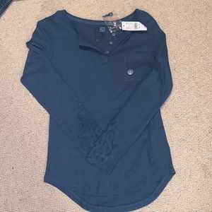 Long Sleeve Pocket Tee with Lace Accents